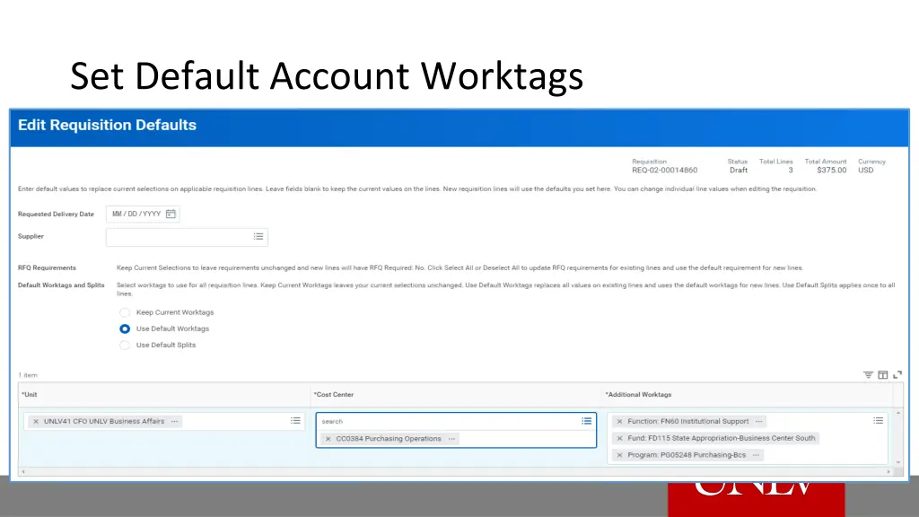 set default account worktags