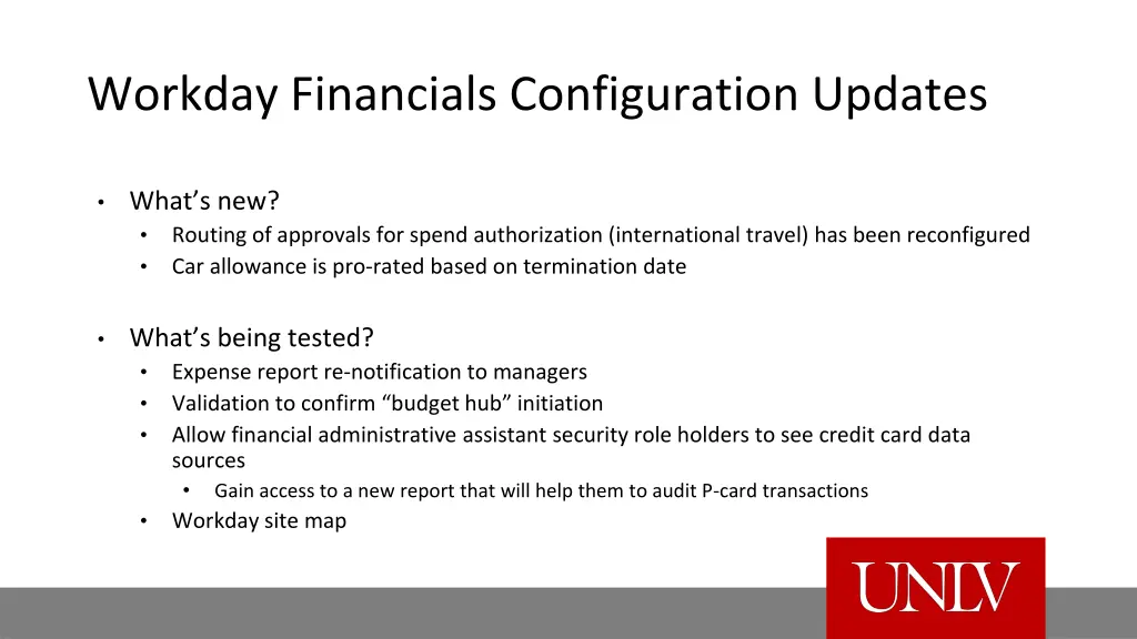 workday financials configuration updates