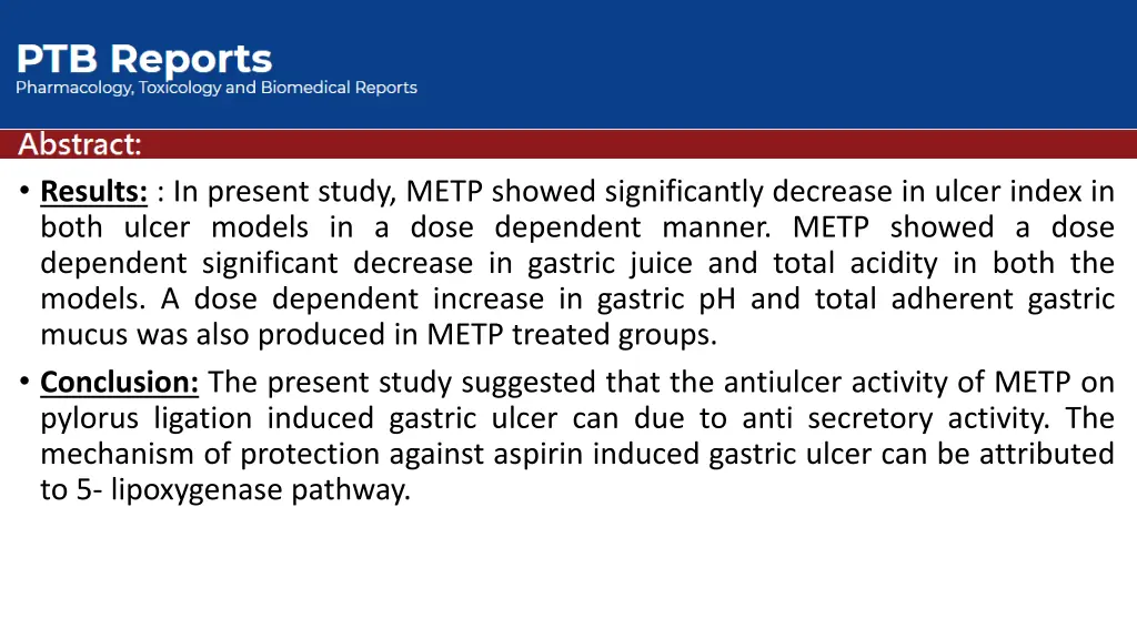 results in present study metp showed