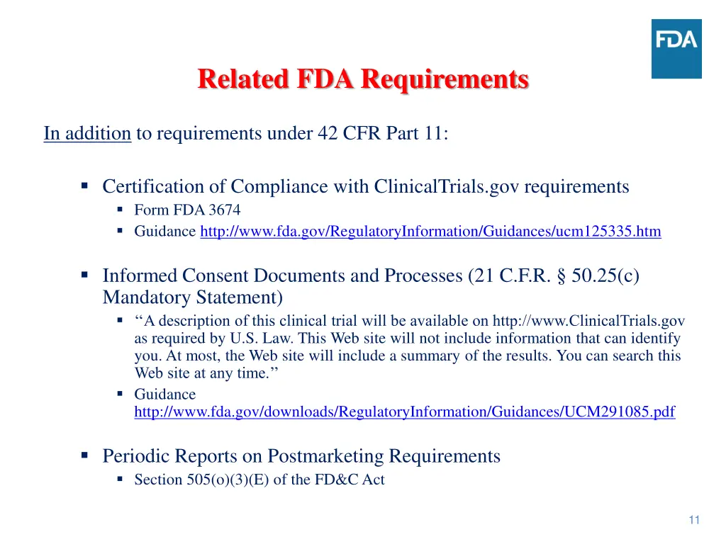 related fda requirements