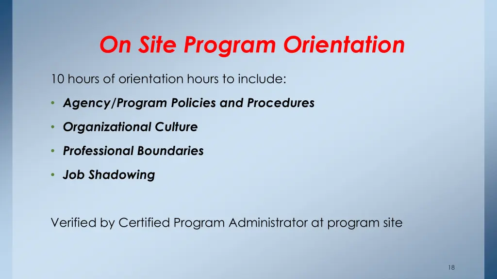 on site program orientation