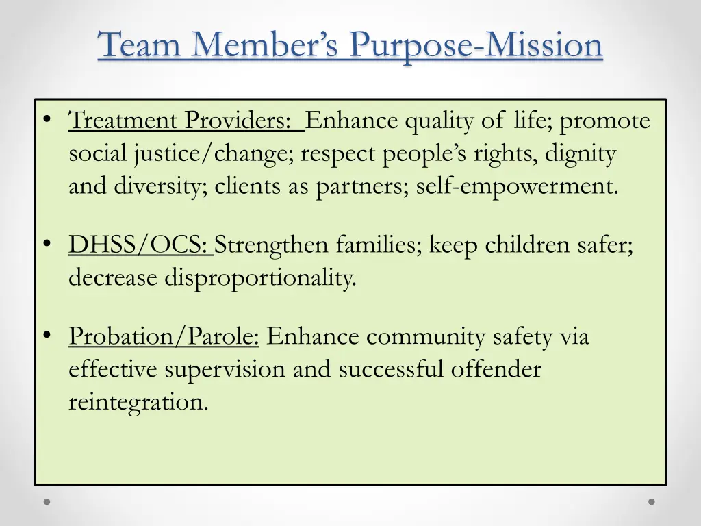 team member s purpose mission