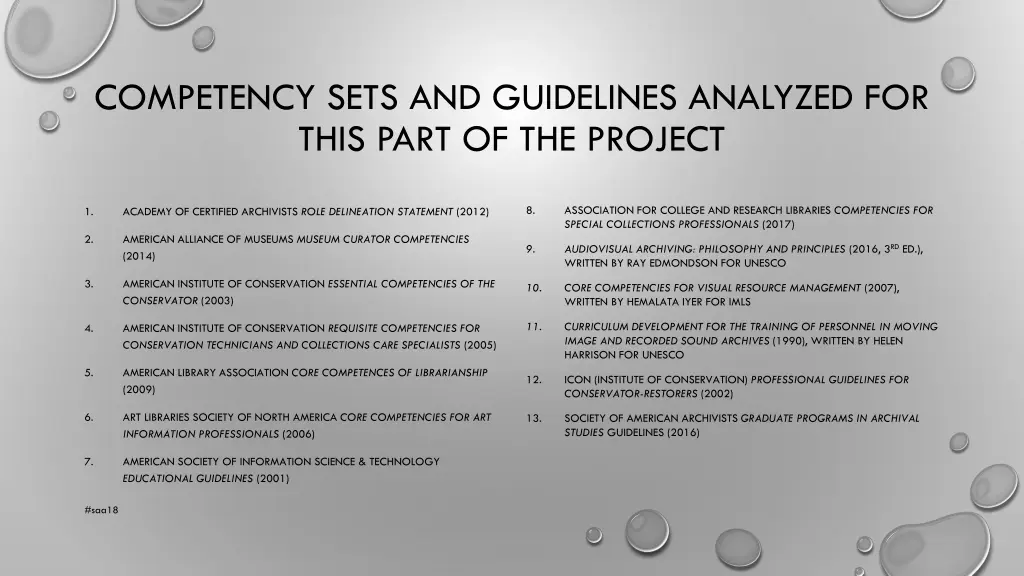 competency sets and guidelines analyzed for this