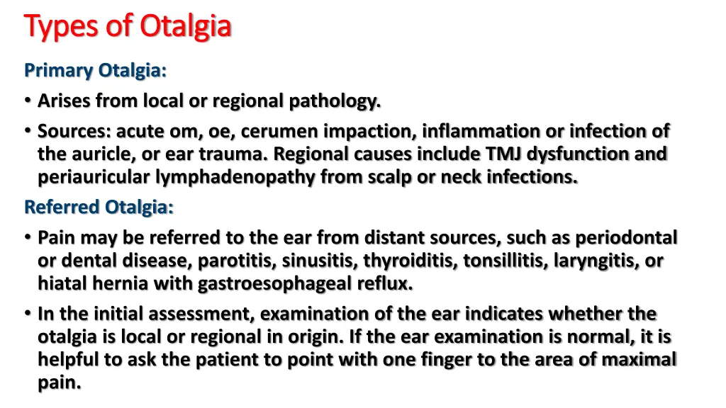 types of otalgia types of otalgia