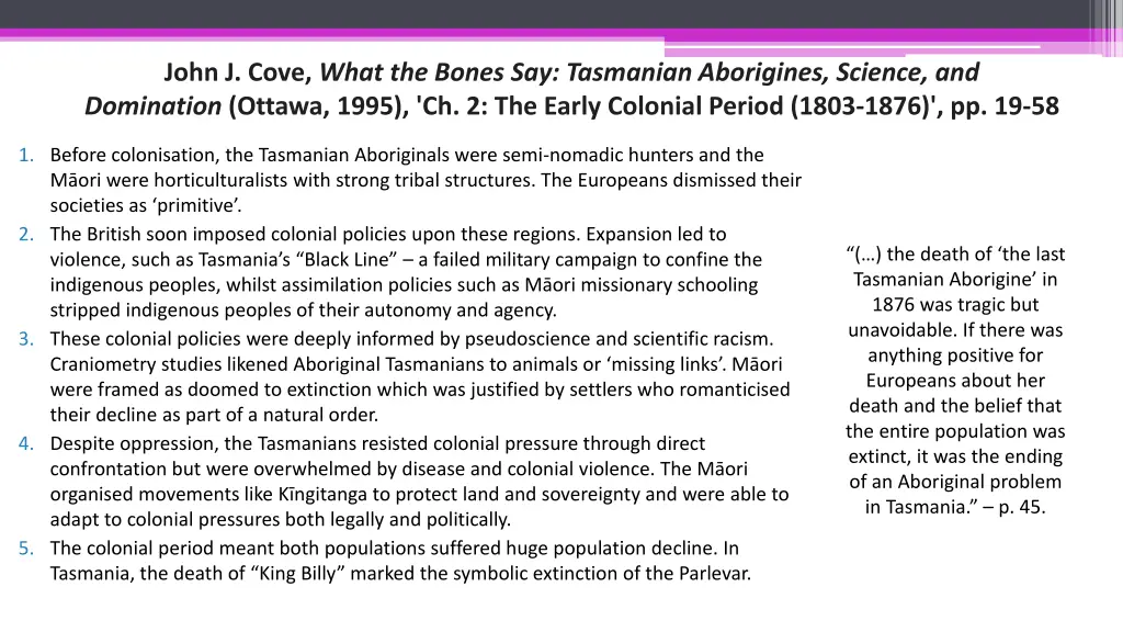john j cove what the bones say tasmanian