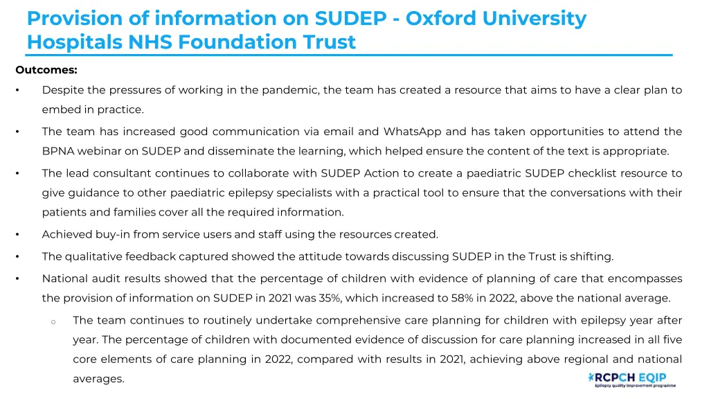 provision of information on sudep oxford 8