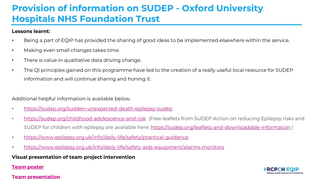 provision of information on sudep oxford 9