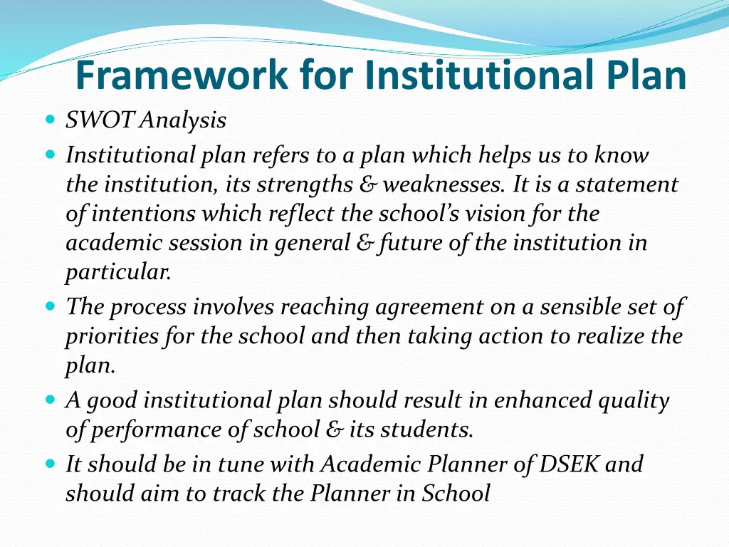 framework for institutional plan swot analysis