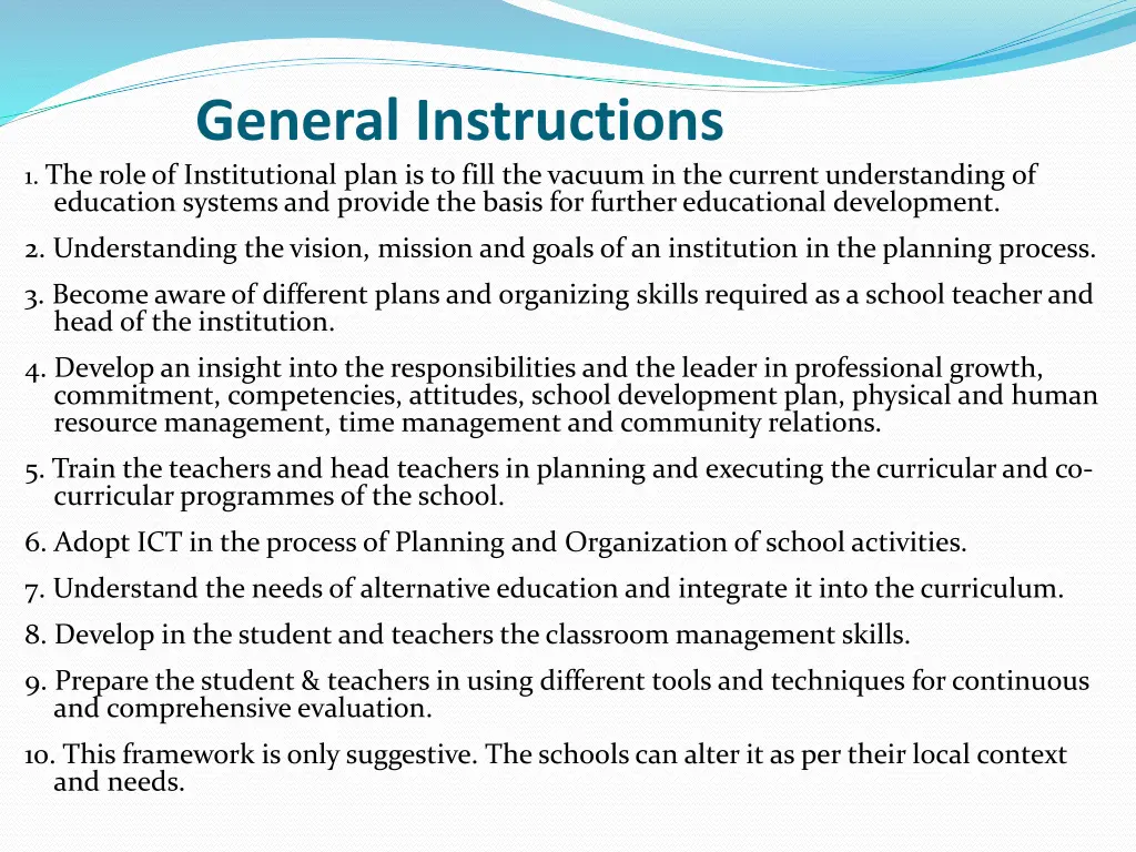 general instructions 1 the role of institutional