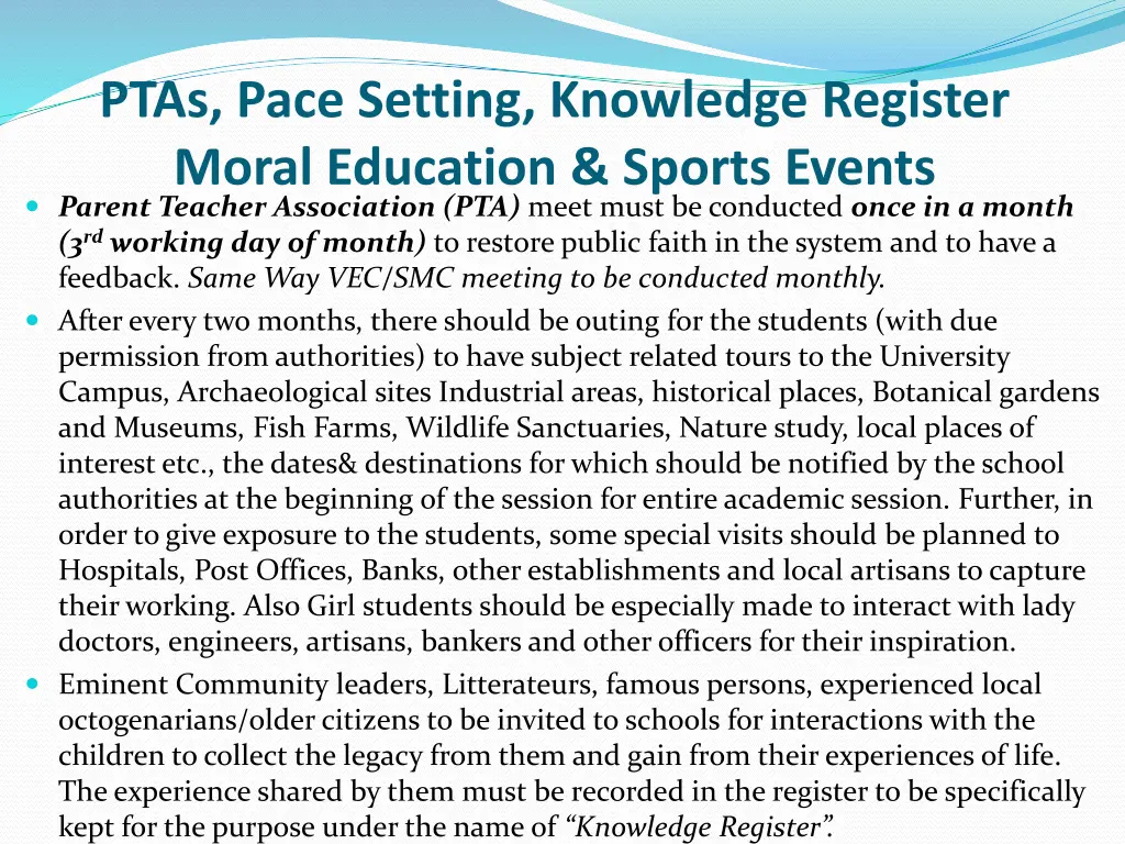 ptas pace setting knowledge register moral