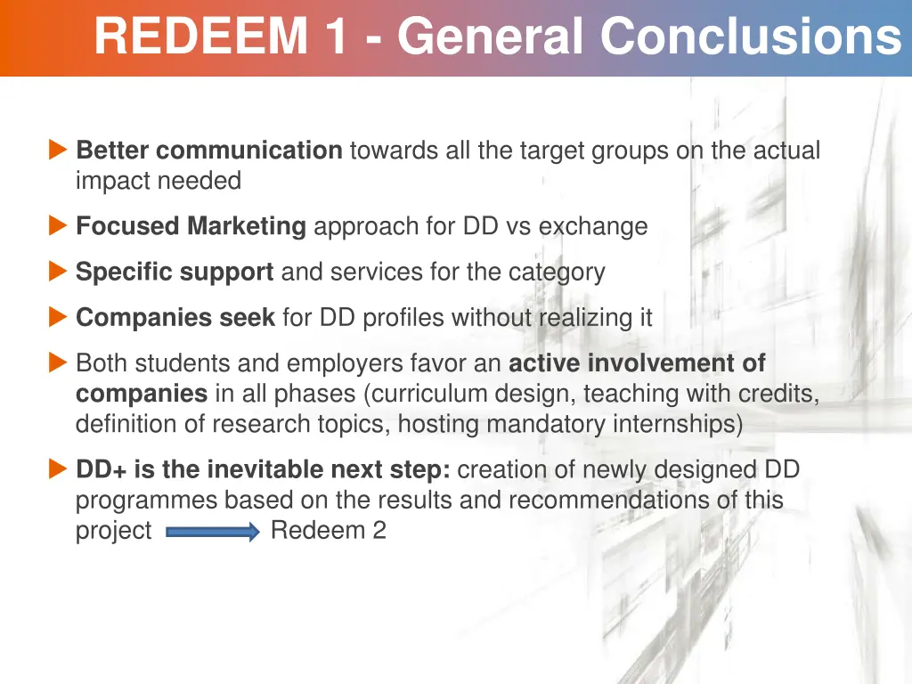 redeem 1 general conclusions 1