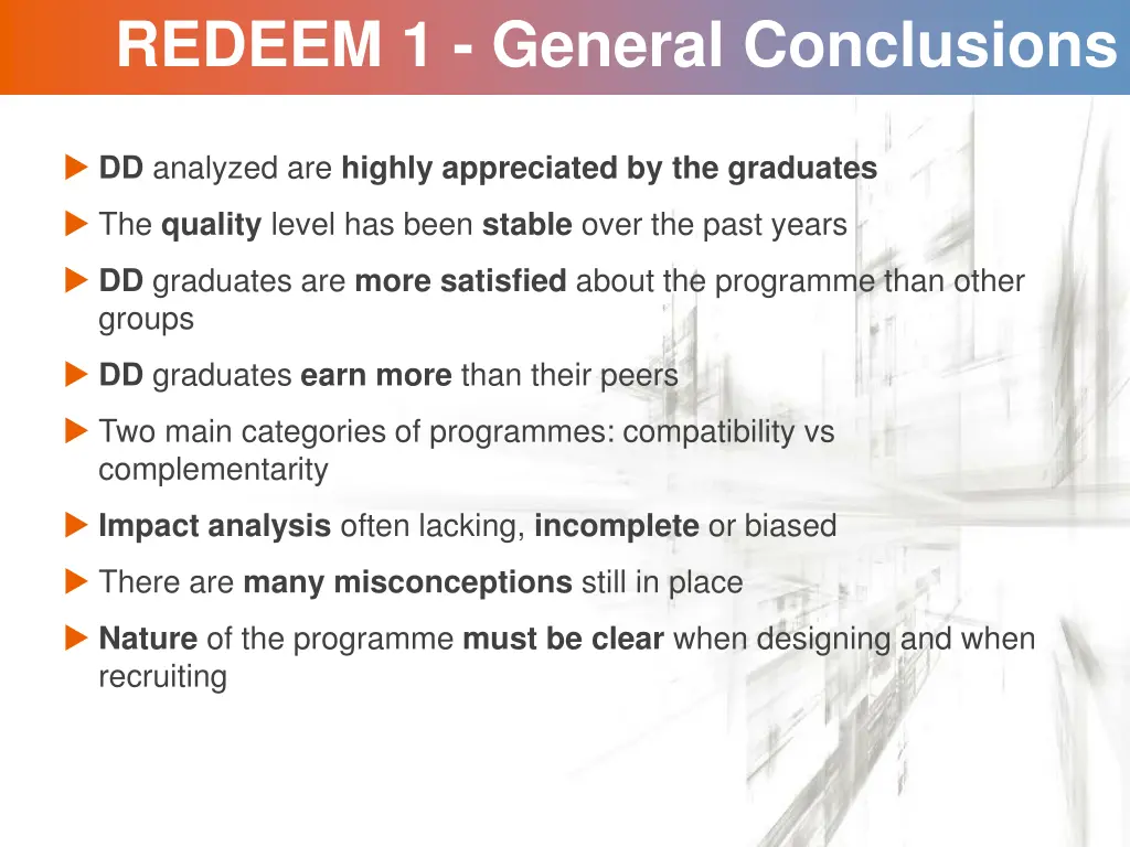 redeem 1 general conclusions