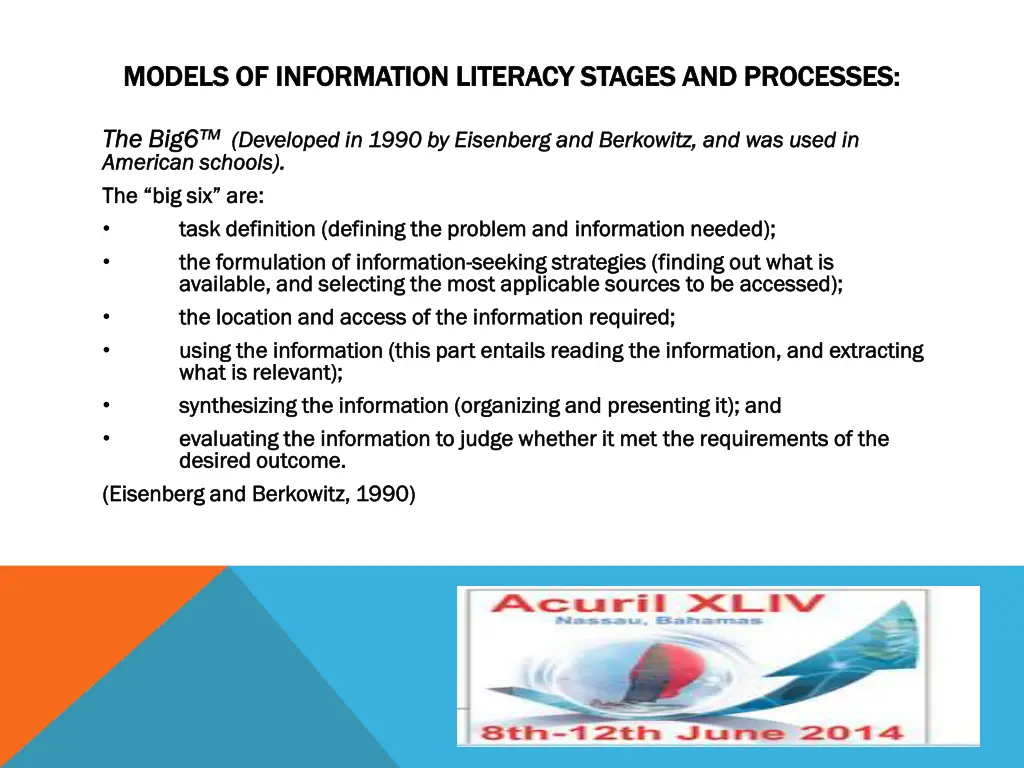 models models of information literacy stages