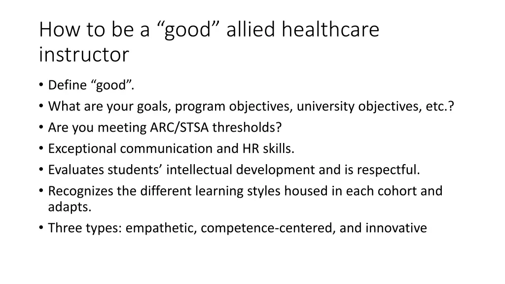 how to be a good allied healthcare instructor