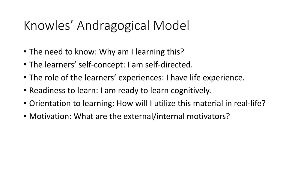 knowles andragogical model