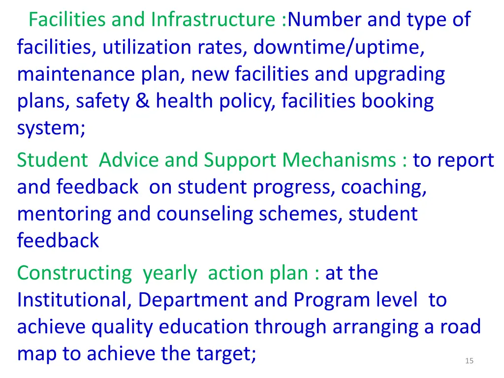 facilities and infrastructure number and type