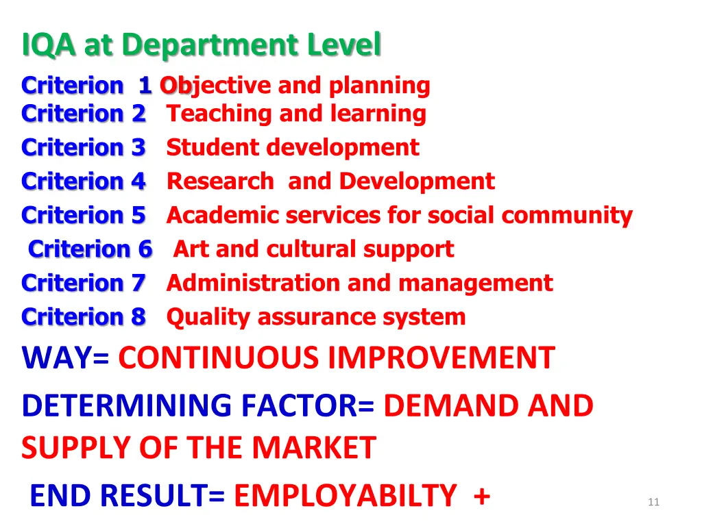 iqa at department level criterion 1 objective