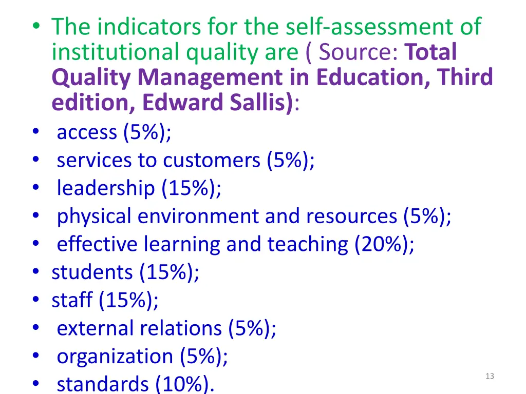 the indicators for the self assessment