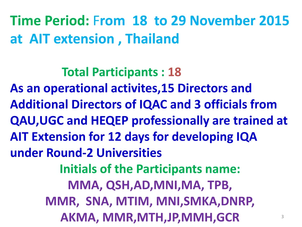 time period f rom 18 to 29 november 2015