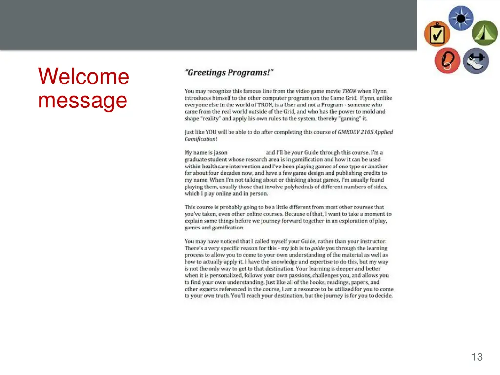 welcome message