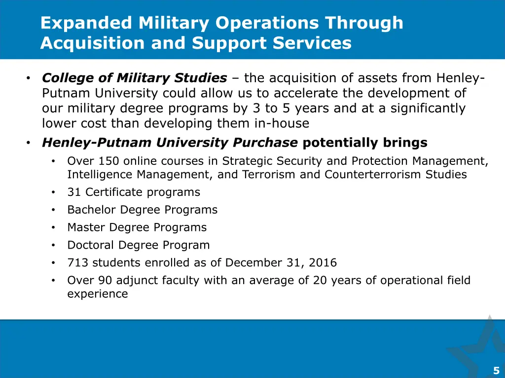 expanded military operations through acquisition