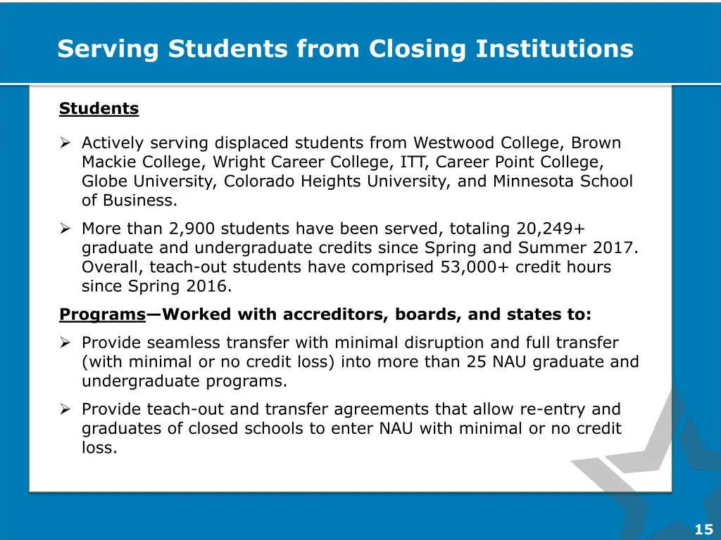 serving students from closing institutions
