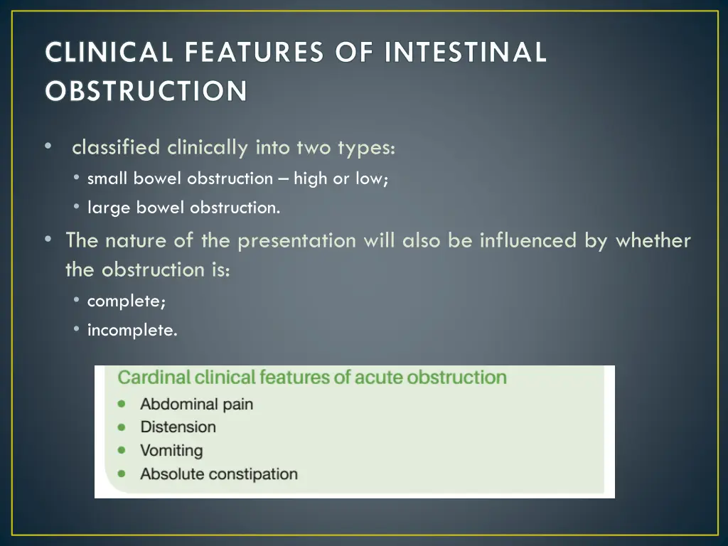 clinical features of intestinal obstruction