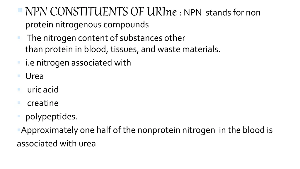 npn constituents of urine npn stands