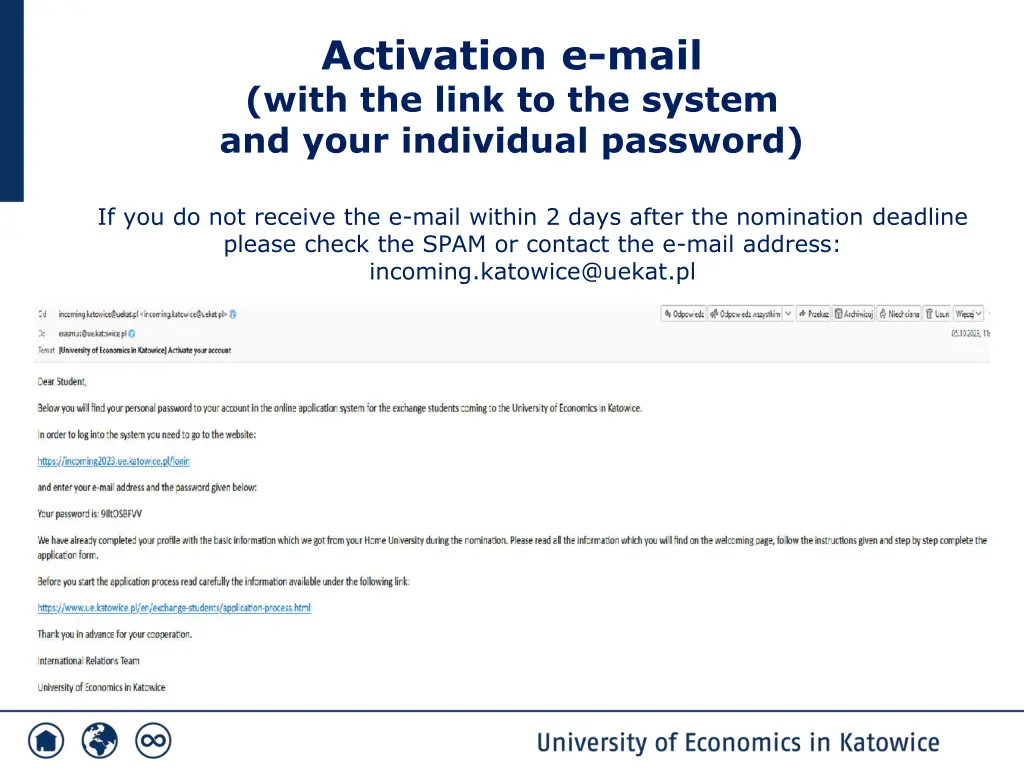 activation e mail with the link to the system