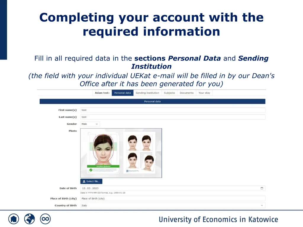 completing your account with the required