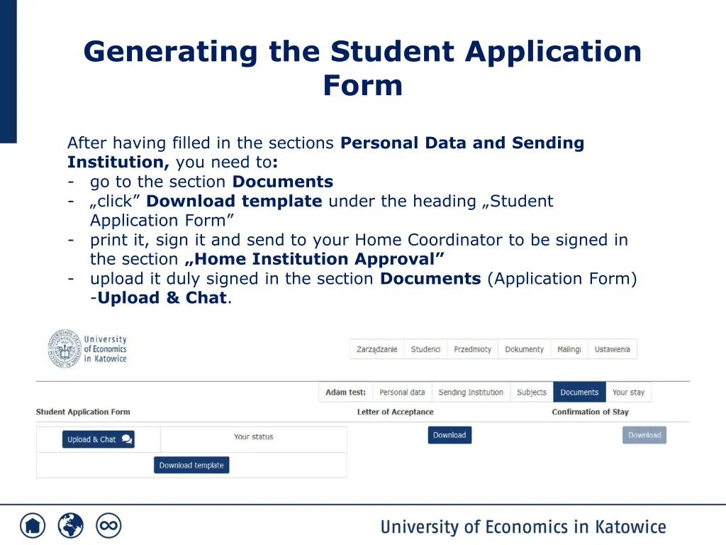 generating the student application form