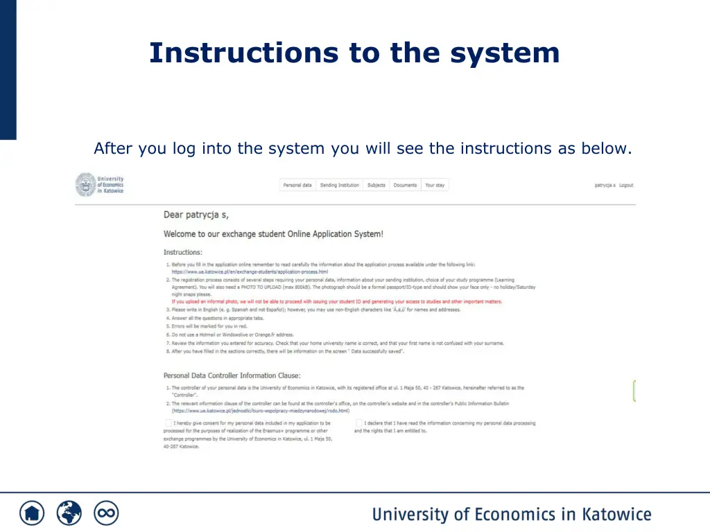 instructions to the system