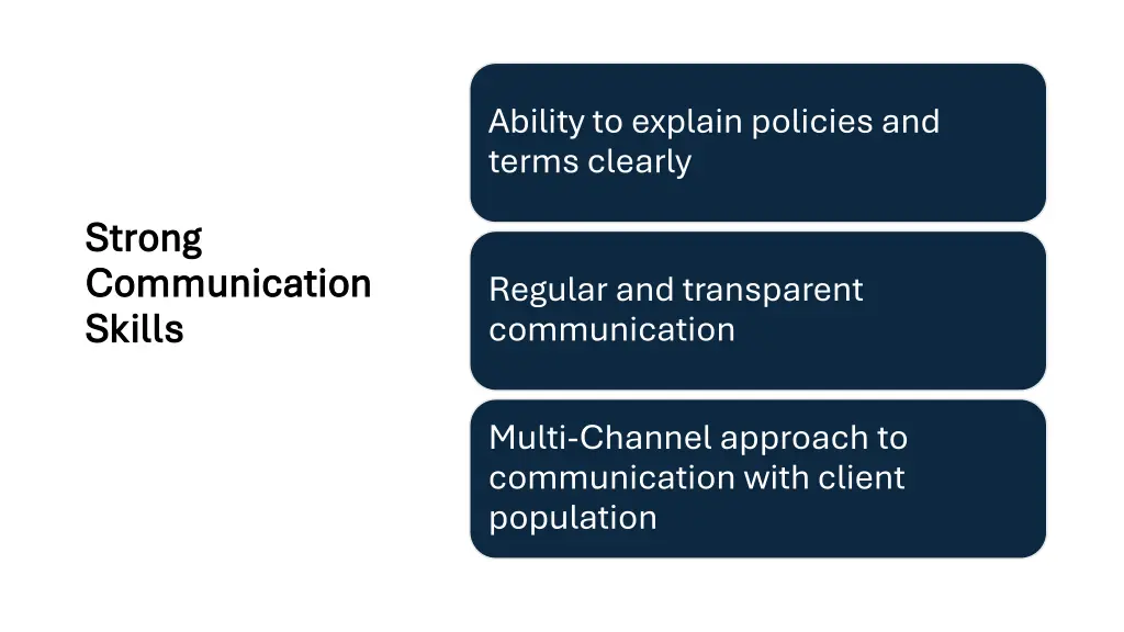 ability to explain policies and terms clearly