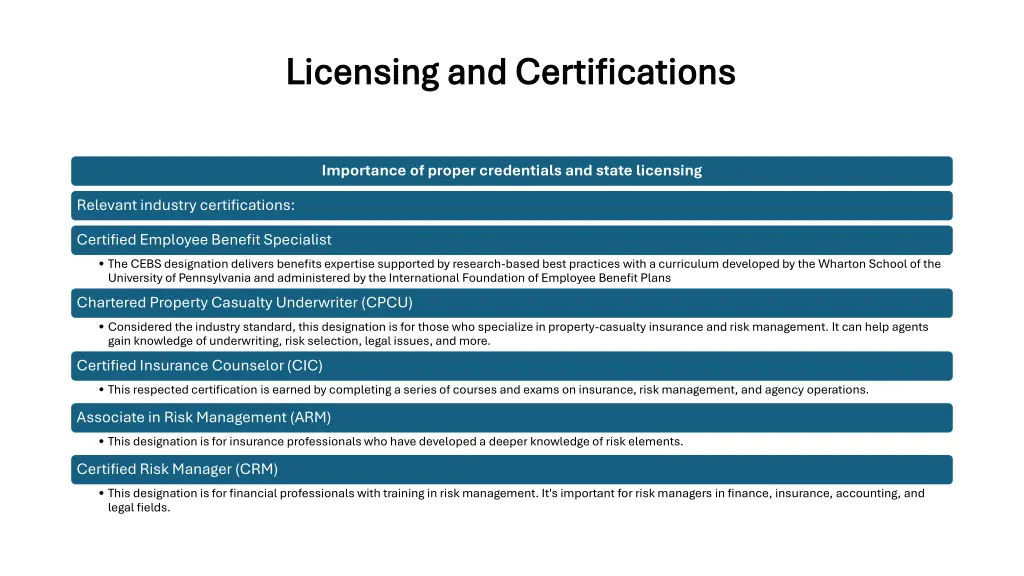 licensing and certifications licensing