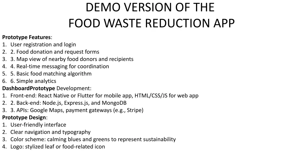demo version of the food waste reduction app