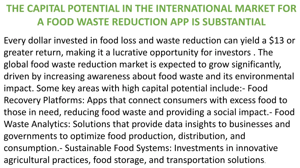 the capital potential in the international market