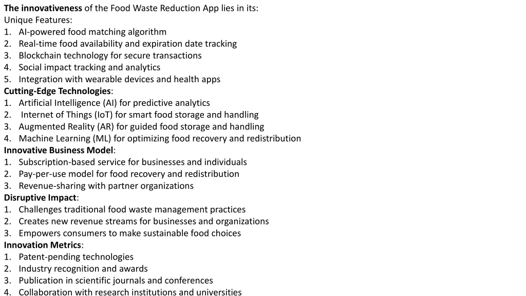 the innovativeness of the food waste reduction