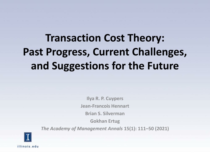 transaction cost theory past progress current