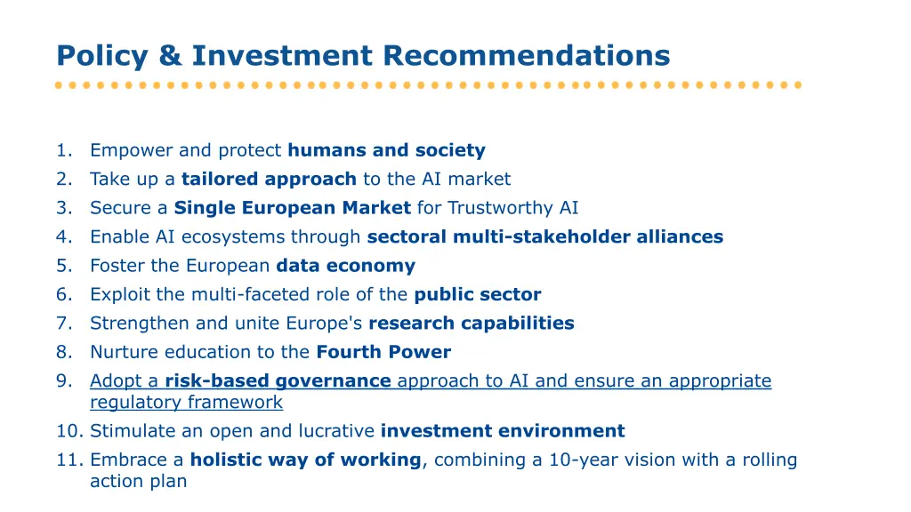 policy investment recommendations