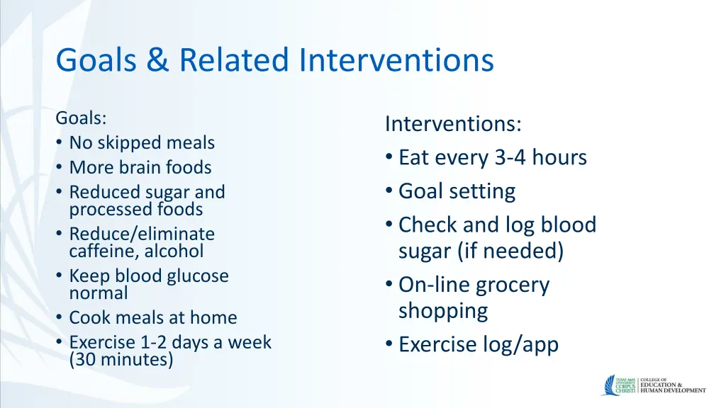 goals related interventions