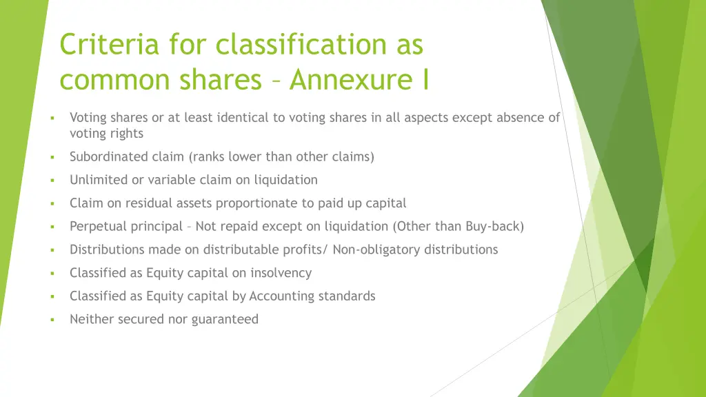 criteria for classification as common shares