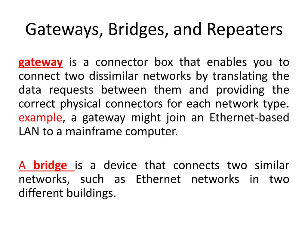 gateways bridges and repeaters