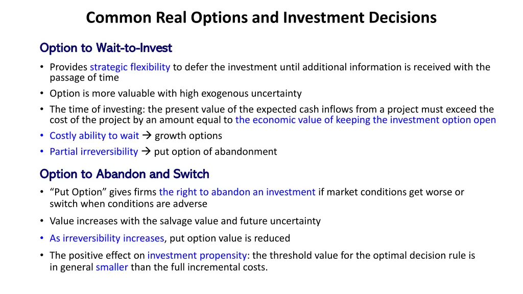 common real options and investment decisions