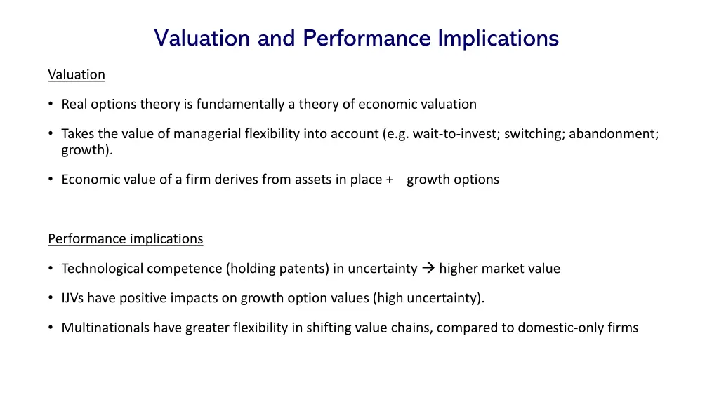 valuation and performance implications