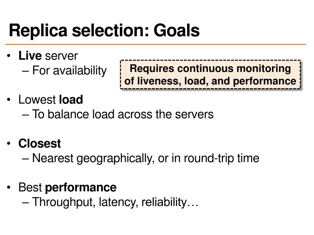 replica selection goals