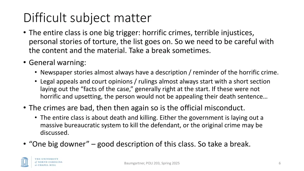 difficult subject matter the entire class
