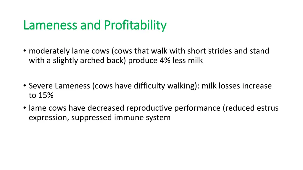 lameness and profitability lameness