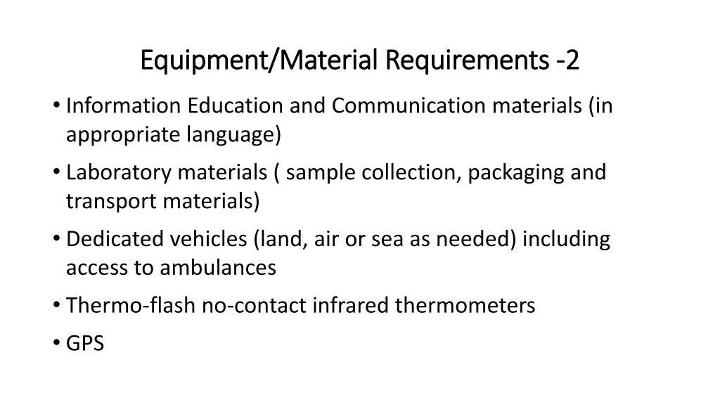 equipment material requirements equipment 1