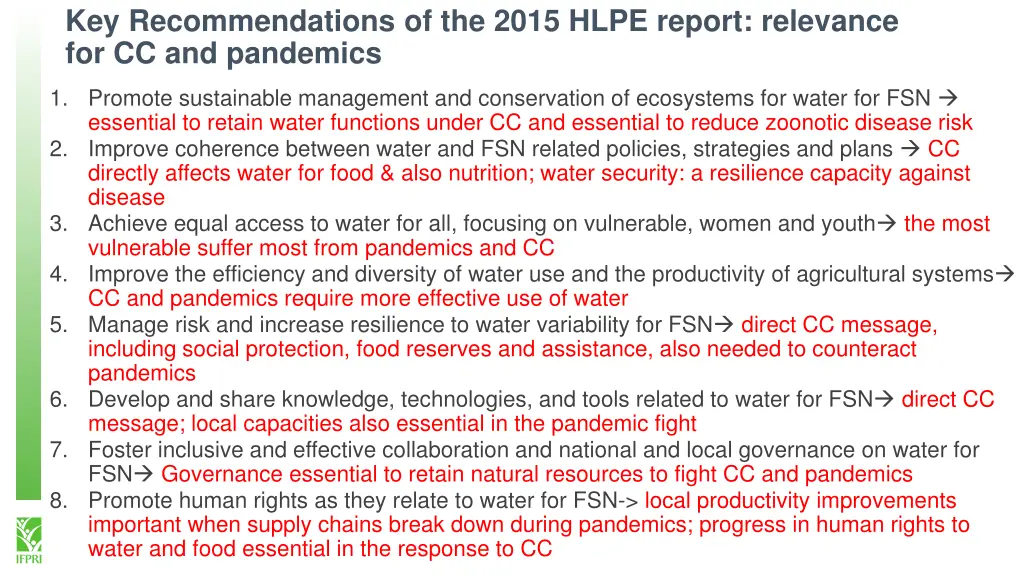 key recommendations of the 2015 hlpe report