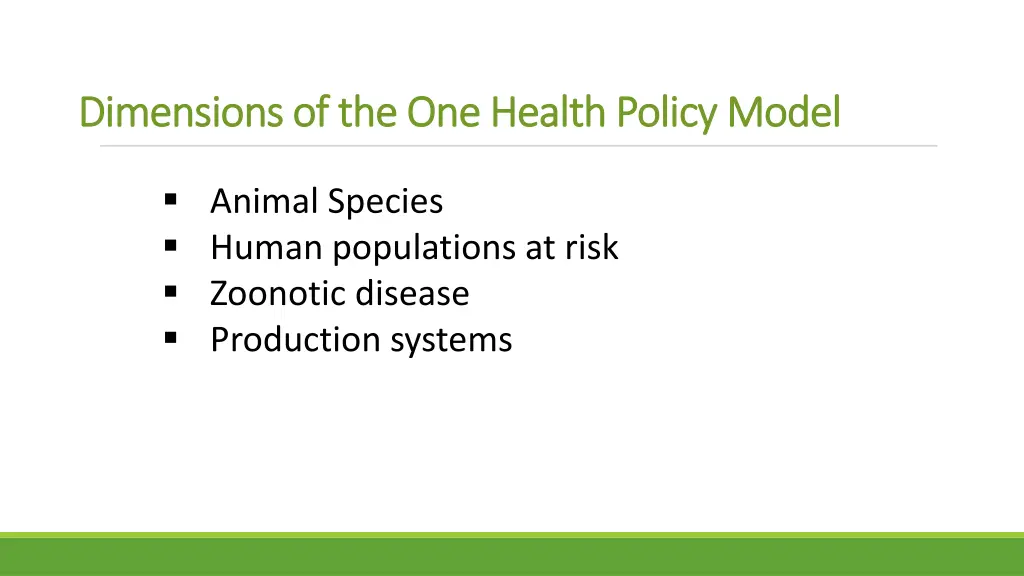 dimensions of the one health policy model